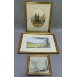 Three alpine watercolours, various sizes, framed