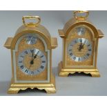 Two Rhythm Georgian style gilt metal bracket clocks with four jewel transistor quartz movements,