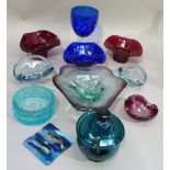 A quantity of art glass ashtrays etc