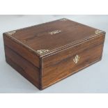 A Victorian mother of pearl inlaid rosewood box, 30cm wide x 12cm high