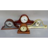Four mantel clocks two mahogany cased, one by Windsor; together with a brass cased example and a