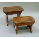 An oak small stool the canted rectangular top above flattened trestle ends, 27cm wide x 23cm high;