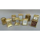 Nine brass carriage style clocks by various manufacturers including London Clock, Metamec,