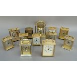 Eleven brass cased carriage style clocks by President, Timemaster, Metamec, Euro Style, etc;