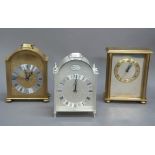 Three metal cased mantel clocks, one by Staiger in Georgian style case with silver chapter ring