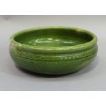 A Clarence Pottery & Co Ltd Stockton on Tees, green glaze art pottery bowl, circular shallow