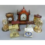 Nine various mantel clocks, wooden and other cases including examples by Acctim, Junghans,