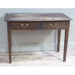 An oak two drawer side table on square legs