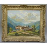 An alpine oil painting, oil on canvas, signed indistinctly lower left, 40cm x 50cm, framed