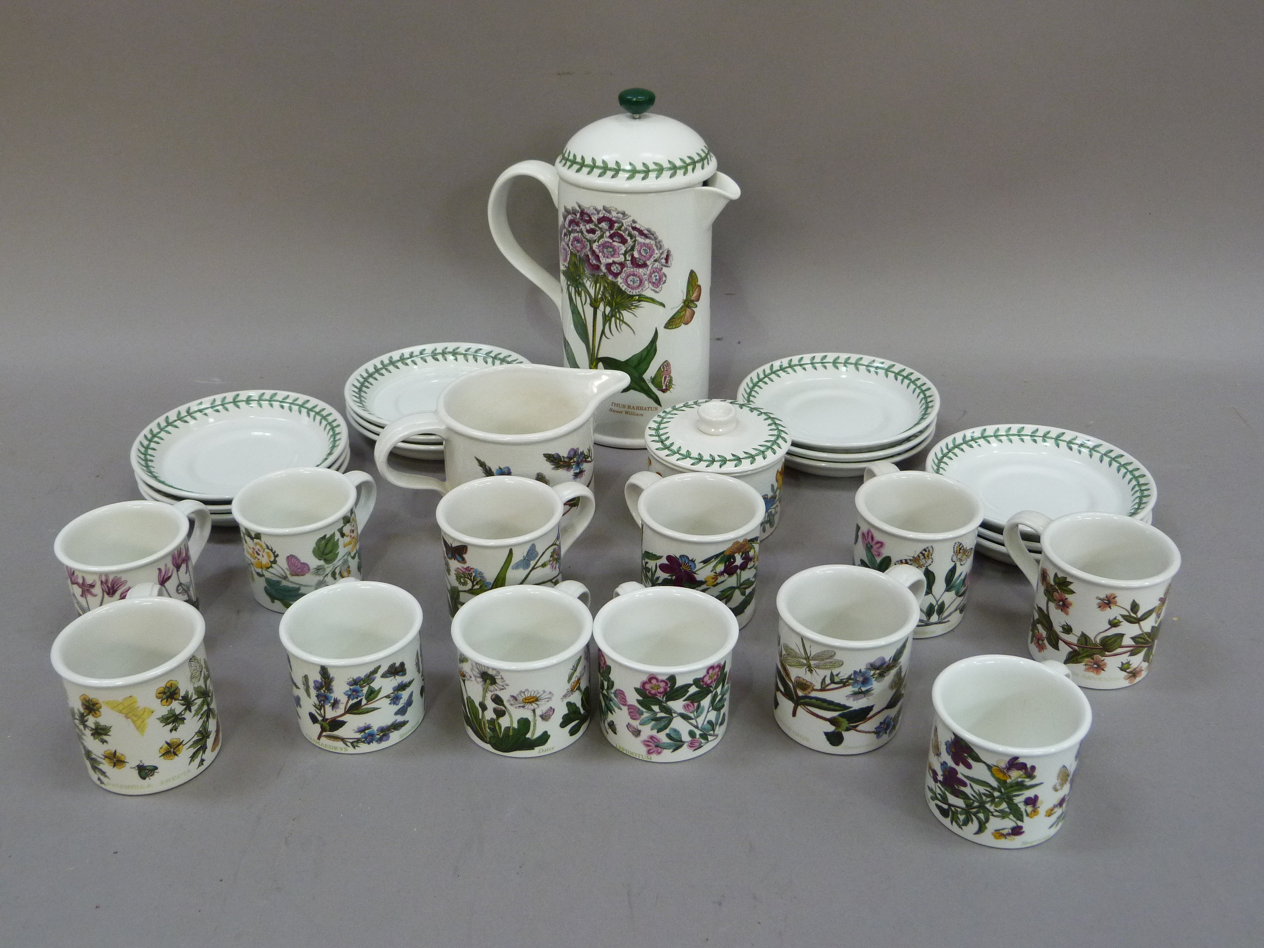 Portmeirion Botanic Garden coffee service having twelve coffee cans, in two sizes, twelve saucers,