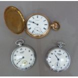 A gold plated fob watch by Thomas Russell and Son Liverpool; two Sekonda chromium plated cased fob