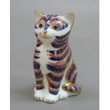 A Royal Crown Derby cat paperweight gilt plug, 8cm high, printed mark