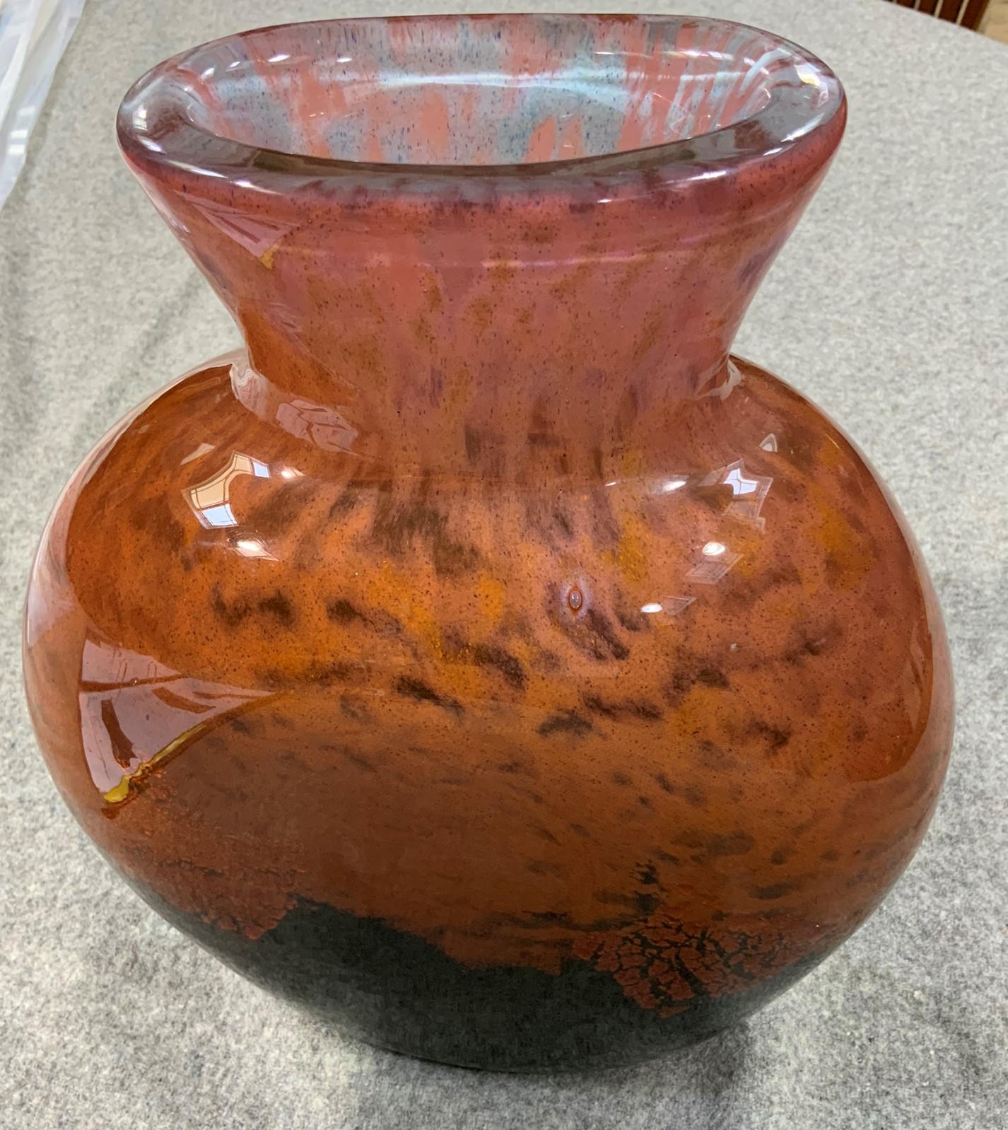 An art glass vase of black and orange cased glass, the ovoid flask shape body bearing etched 'Dawn - Image 5 of 12