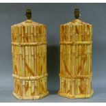 A pair of pottery bamboo-effect table lamps, 50cm high c.1970's