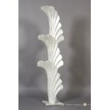 A Rougier white opalescent acrylic floor lamp c.1970s, of triple fanned leaf form on a plinth