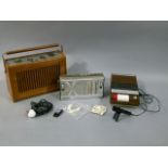 A Dynatron Sapphire radio in teak case together with Grundig Solo-boy transistor radio and a Waltham