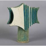 A Japanese stoneware vase of white and blue-green glaze, 28cm high