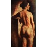 Simon Menzies 21st century, Female nude, full length, oil on canvas, 120cm x 65cm, unframed