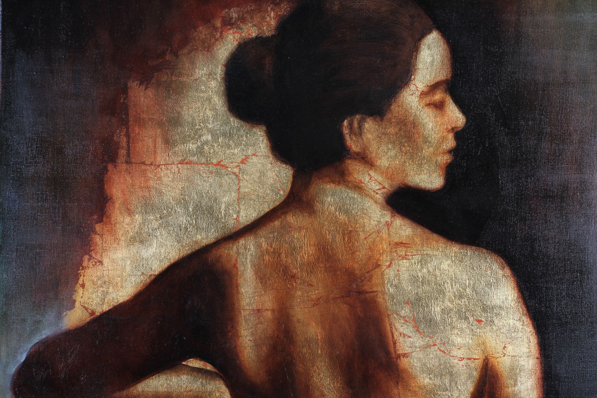 Simon Menzies 21st century, Female nude, full length, oil on canvas, 120cm x 65cm, unframed - Image 3 of 3