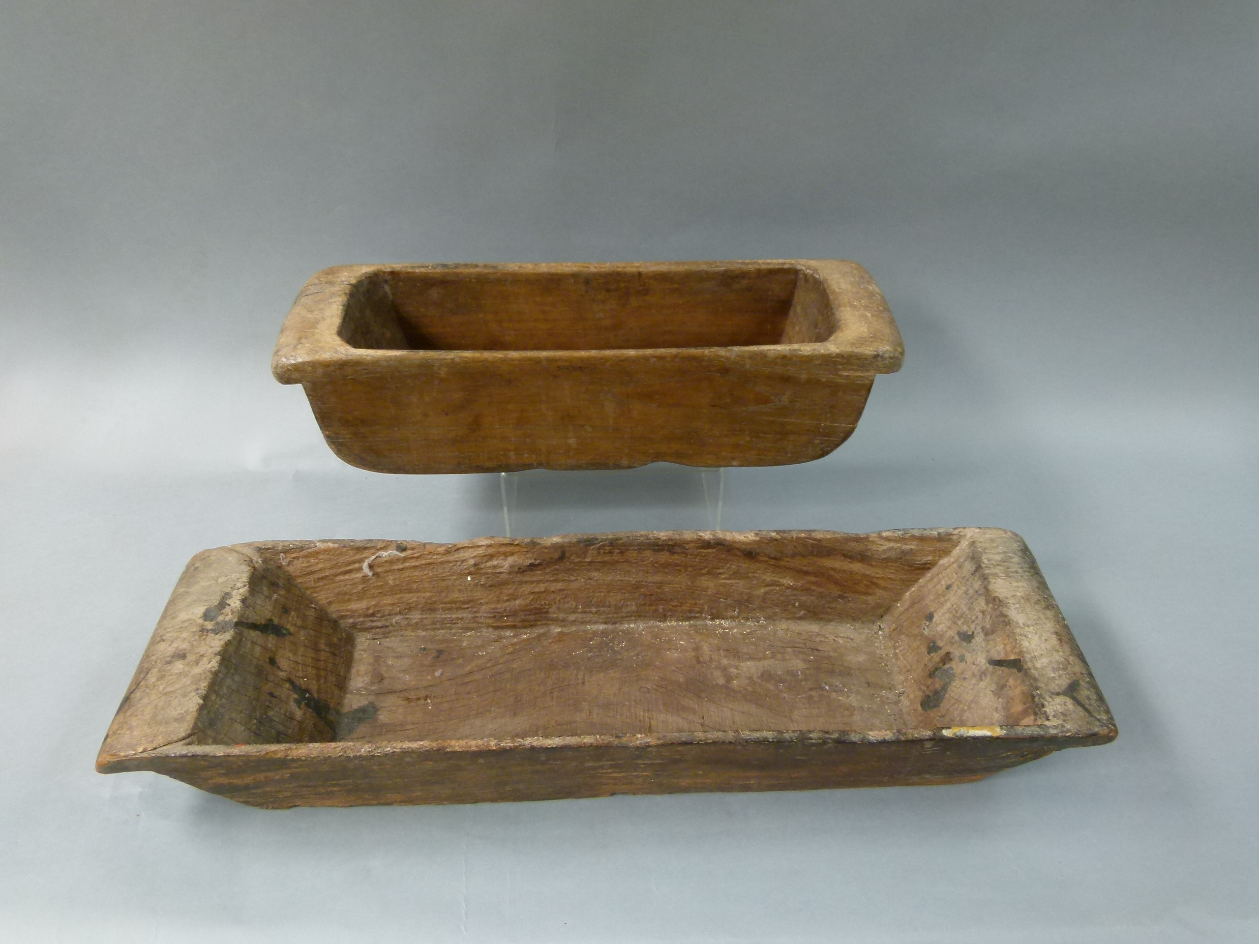 Two wooden troughs, 54cm long x 16cm wide x 14.5cm high, 73cm long x 22cm wide x 10cm high - Image 2 of 2