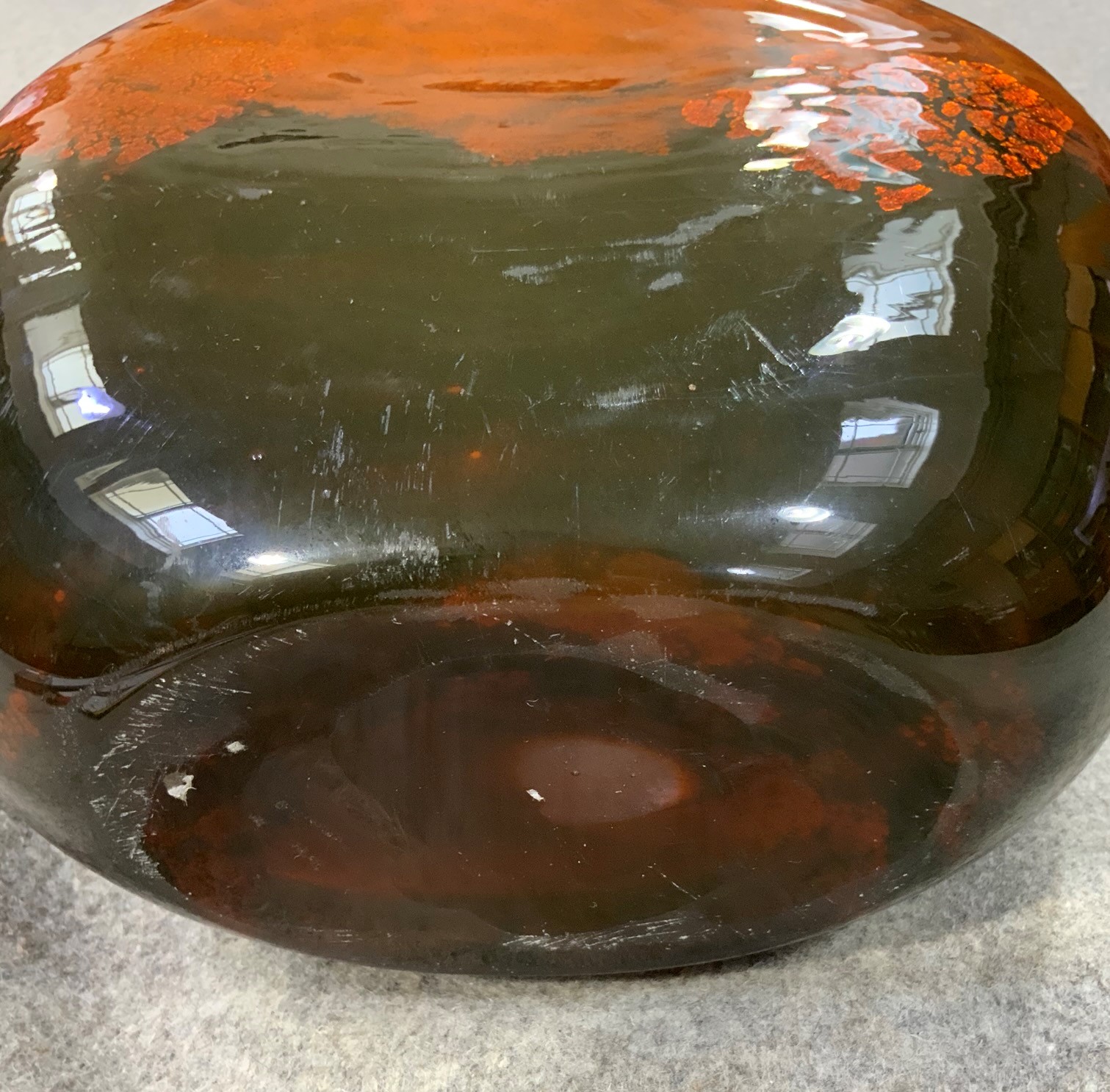 An art glass vase of black and orange cased glass, the ovoid flask shape body bearing etched 'Dawn - Image 11 of 12