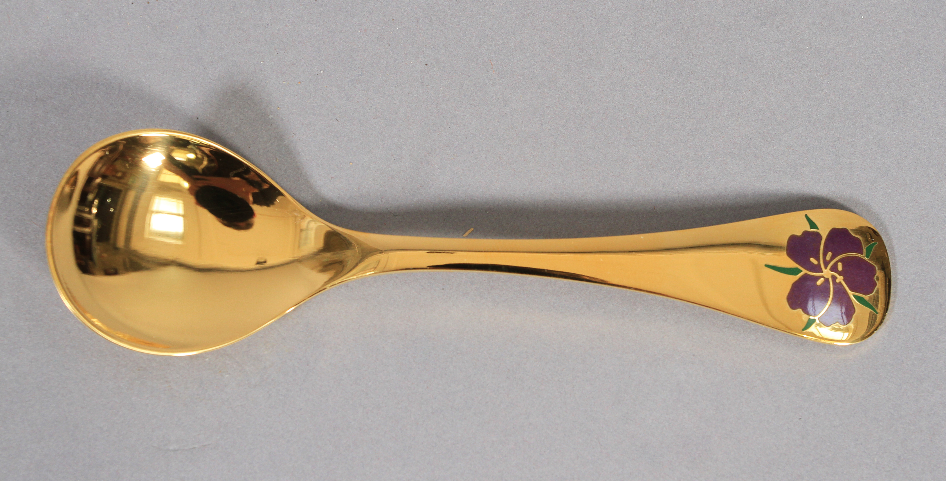 Georg Jensen, a .925 silver gilt year spoon for 1 974 with corn cockle motif in aubergine and - Image 2 of 2