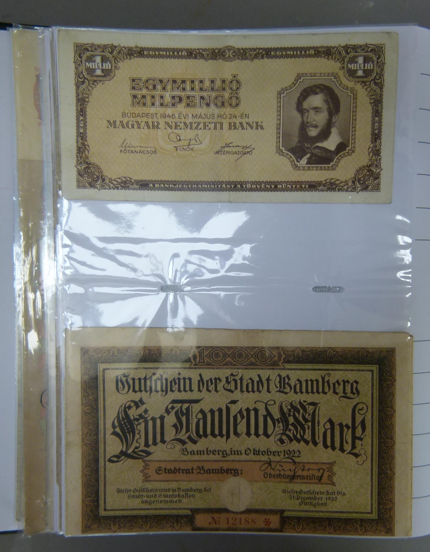 An album of approximately 60 miscellaneous banknotes mostly European