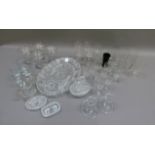 A quantity of glass ware including set of four Babycham coupes, oval dressing table tray with