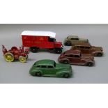 Four vintage Dinky die cast vehicles including two Buick, another Chrysler, another vehicle, a