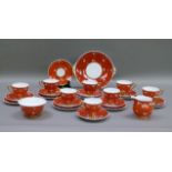 A Shelley bone china tea service comprising bread and butter plate, sugar, cream, eight cups,