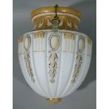 An opaline Grecian style pendant light shade moulded and painted in caramel with graduated harebells