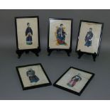 A set of five Chinese 19th century gouache on rice paper, portraits of Emperor and attendants,