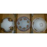 Three Edwardian glass ceiling light shades, each transfer printed with flowers and fruit,