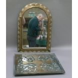 A Victorian engraved brass lecturn top now mirrored together with an arched white metal copper and