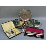 A quantity of silver plated ware including two entree dishes and covers, cased fish knife and
