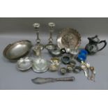 A quantity of silver plated ware including Walker & Hall pedestal fruit bowl, cast vine leaves and