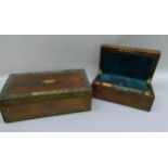 A 19th century rosewood and brass writing slope with escutcheons, stringing and inset handles,