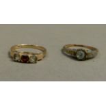 A 14ct gold gem set ring together with a 9ct gold and platinum gem set ring (2), approximate