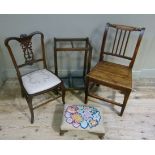 A 19th century fruit wood dining chair with railed back, bordered seat and square tapered legs