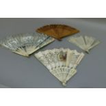 A 19th century bone papered fan printed with hand coloured mezzotints of dancing girls on a ground