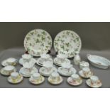 A Crown Staffordshire part tea service, six Royal Crown Derby cups and saucers, three items of