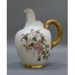 A Royal Worcester baluster jug with cut cylindrical neck, decorated to the body with floral sprays