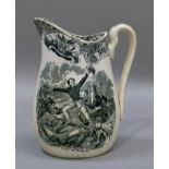 A Victorian pottery jug transfer printed with Sebastopol, the reverse with image of The Battle of
