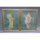 A pair of colour prints of Greek frescos depicting a female with bow and arrow, another picking