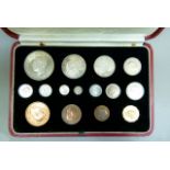 George VI proof set 1937 - 15 coins from crown to farthing including Maundy set in leather case of