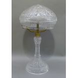 A large cut glass lamp and shade, 45cm high