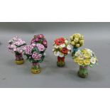 Six Halcyon days porcelain seals each as a bunch of colourful flowers with gilt metal collars and