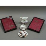 A pair of small wooden frames together with a Coalport Hong Kong pattern miniature plate, a Royal
