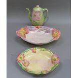 Three items of Floretta ware by Royal Venton, Burslam including coffee pot and two oval bowls