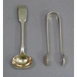 A Victorian silver salt spoon with gilt bowl and monogrammed fiddle back by William Eafon?? London